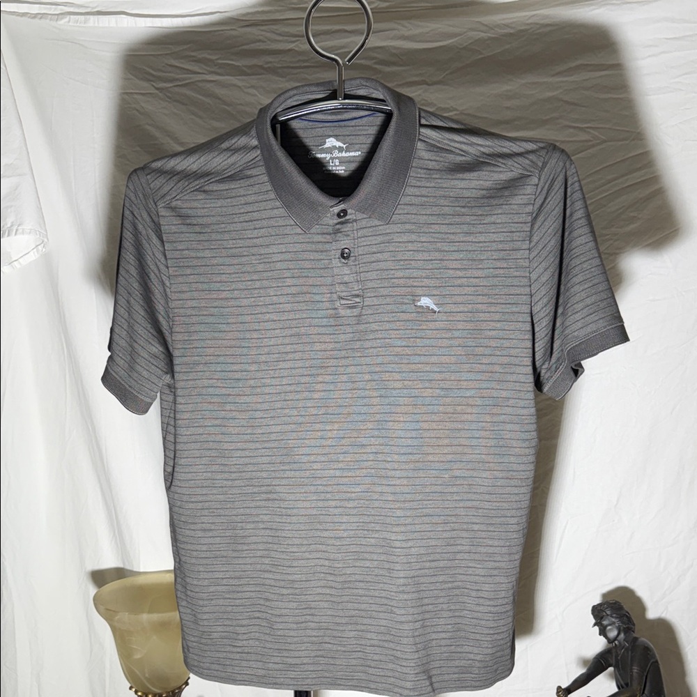 Tommy Bahama Men's Charcoal Gray Thin-Striped Polo
